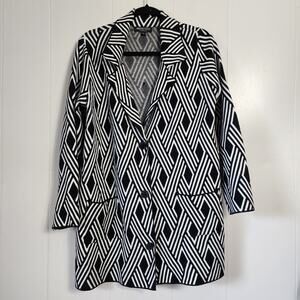 Whimsy Goth Monochrome Dark Academia Knit Long Cardigan XL Black White